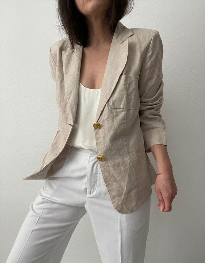 Blazer rétro beige 100% lin - photo numéro 2