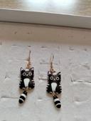 Boucles d'oreilles métal doré et résine noire chat pour enfant