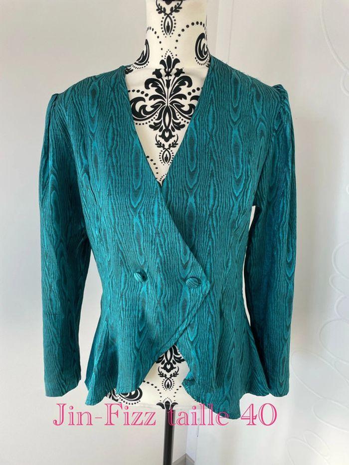 Veste blazer fluide légère bleu vert canard à motifs boutons devant Jin-fizz taille 40 - photo numéro 1