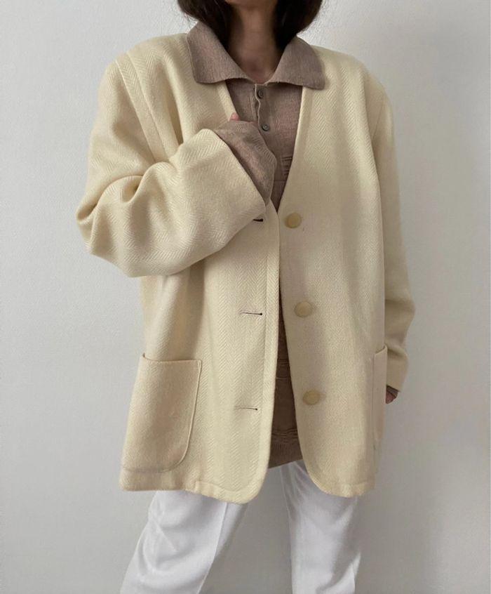 Oversized blazer crème 100% laine - photo numéro 4