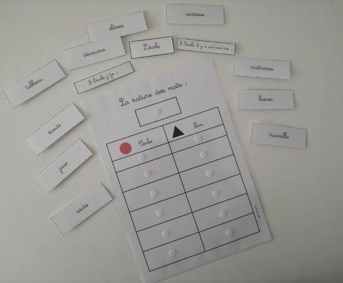 Jeu de tri Grammaire montessori verbe et nom - photo numéro 1