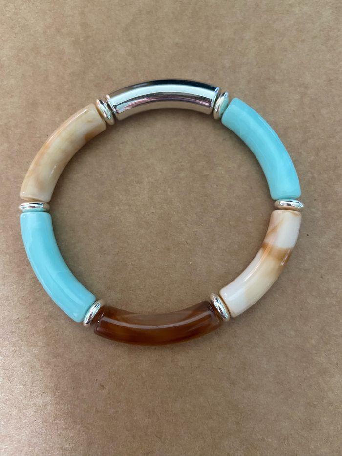 bracelet beige turquoise argenté