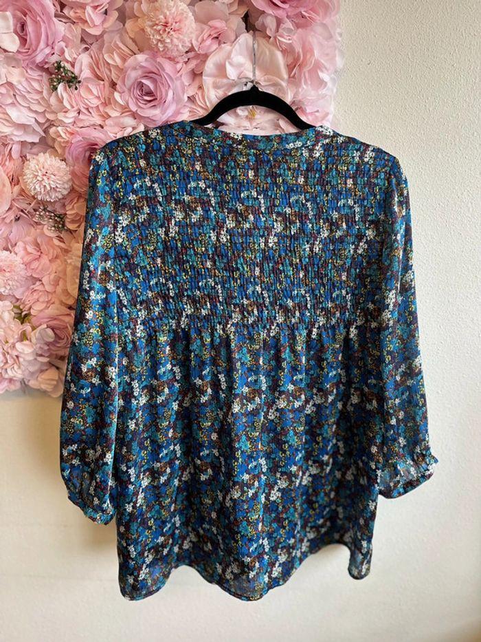 Blouse fluide Promod satinée bleue à imprimé floral bohème, taille 38 - photo numéro 5