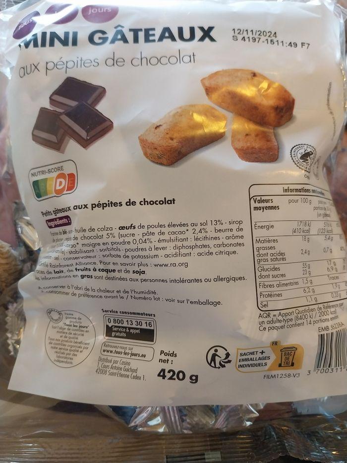 Mini gâteaux aux pépites de chocolat 420 grammes