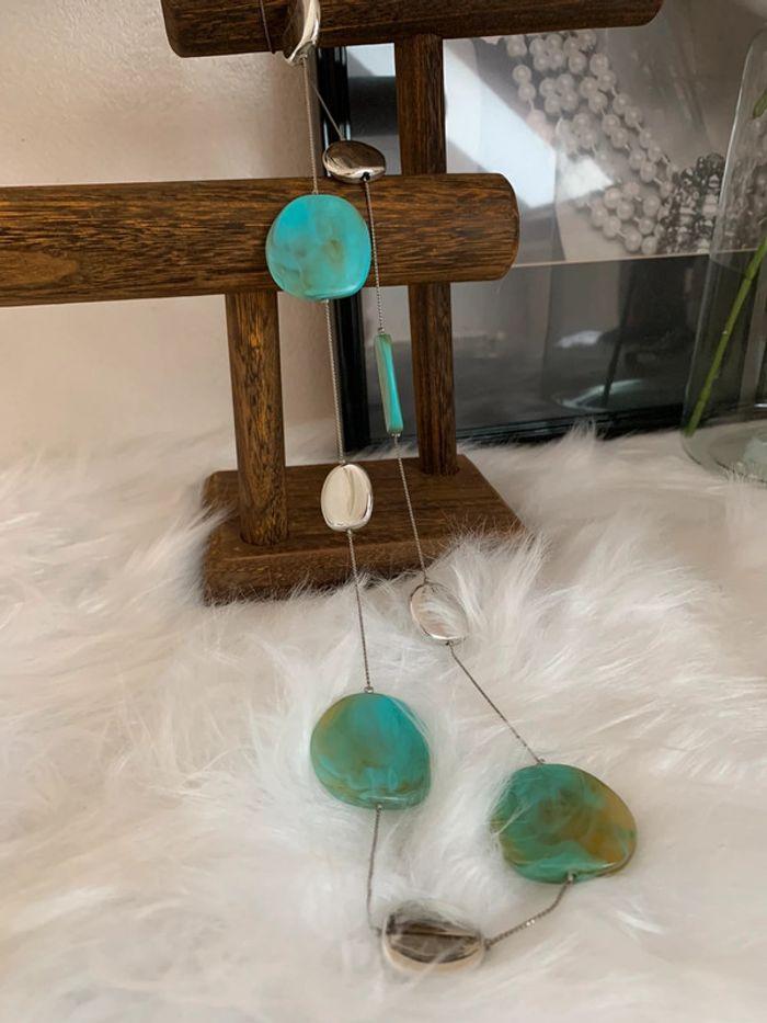 Collier long sautoir argenté et turquoise 🦋 - photo numéro 7