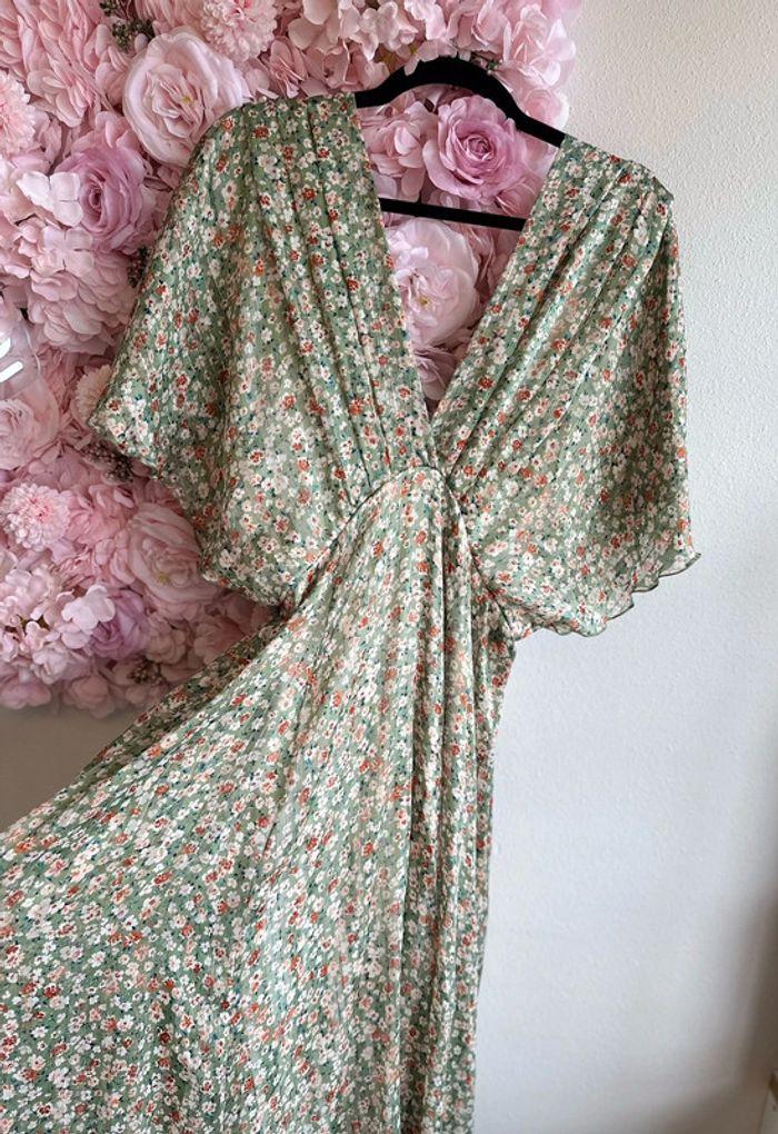 Robe longue Holly&Joey imprimée fleurs vert clair et lurex argenté, taille 36/38 - photo numéro 4