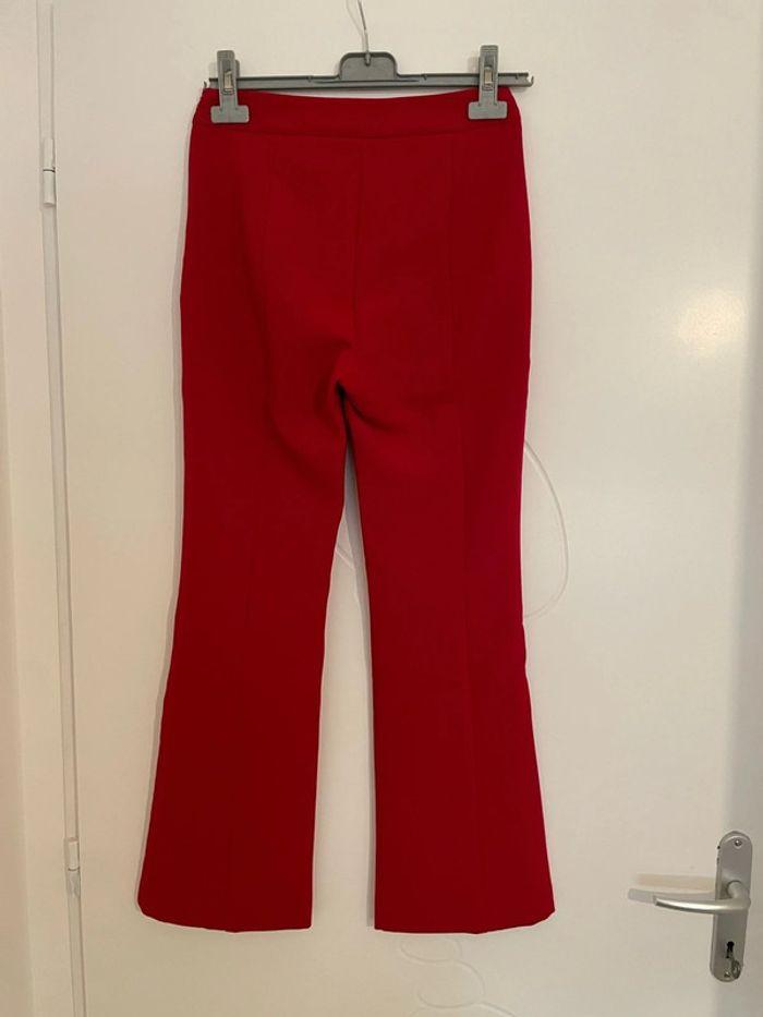 Pantalon taille haute coupe flare bas large évasé rouge mango taille 34 - photo numéro 4