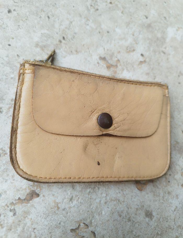 Petit porte monnaie porte carte en cuir beige - photo numéro 2