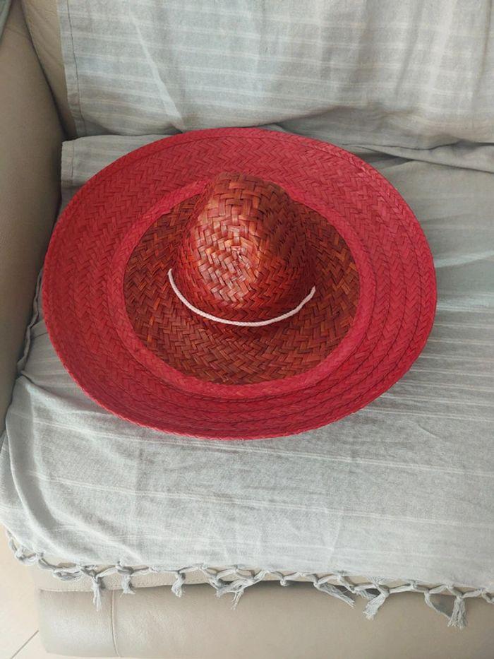 Sombrero paille Mexique rouge  bordeaux - photo numéro 2