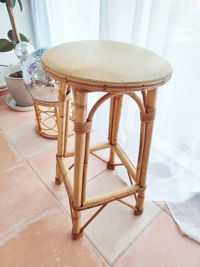 Tabouret en rotin osier vintage - photo numéro 1