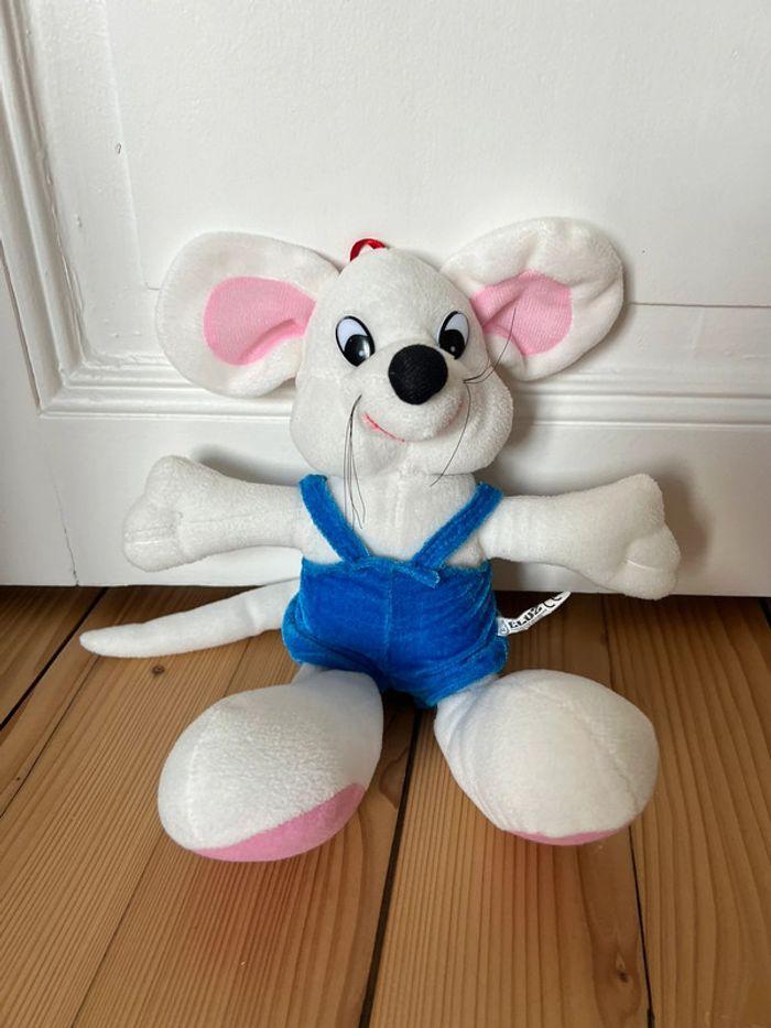 Peluche souris salopette bleue - photo numéro 1