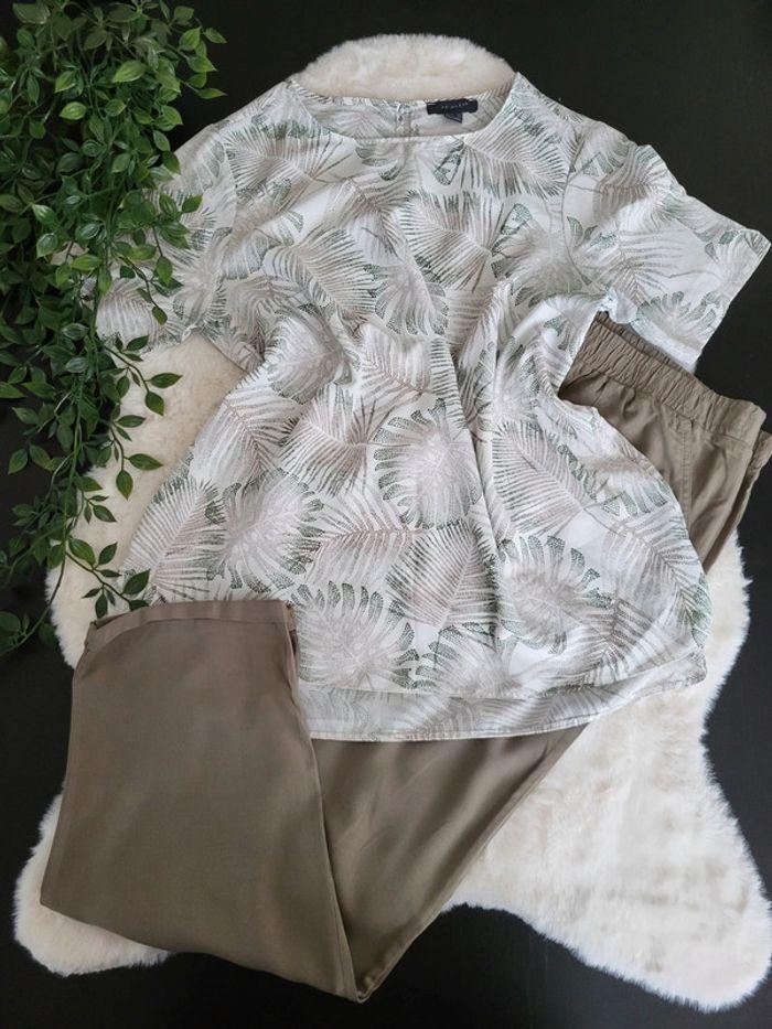 Ensemble pantalon large kaki blouse fluide tropical primark taille 42 - photo numéro 1