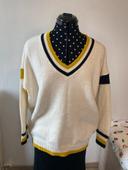 Pull col V tricolore blanc, jaune, noir Kiabi taille L/40