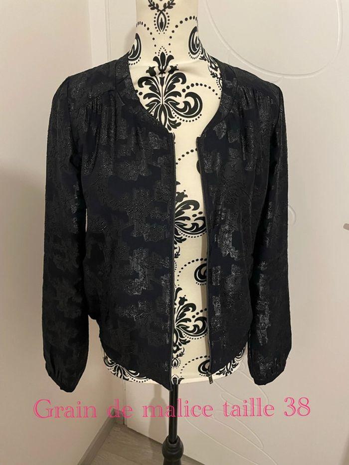 Veste blouson à manches longues bleu marine motifs perle noir grain de malice taille 38 - photo numéro 1