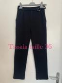 Pantalon noir taille élastique taille haute ceinture boucle coupe carotte tissaia taille 36