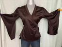 Superbe blouse cache coeur kimono marron satiné neuf L