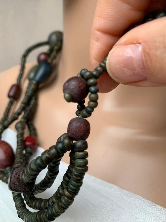 Collier multirang perles bois style africain tons marron et kaki - photo numéro 7