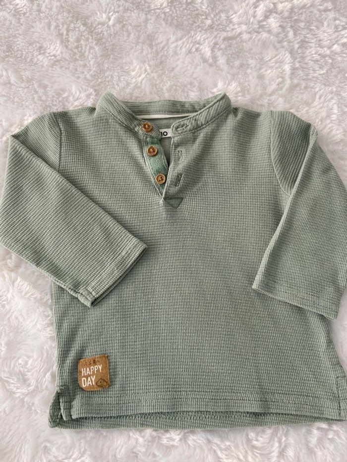 Pull Shirt manches longues menthe vert Gemo coton gauffré  12 mois neuf - photo numéro 2