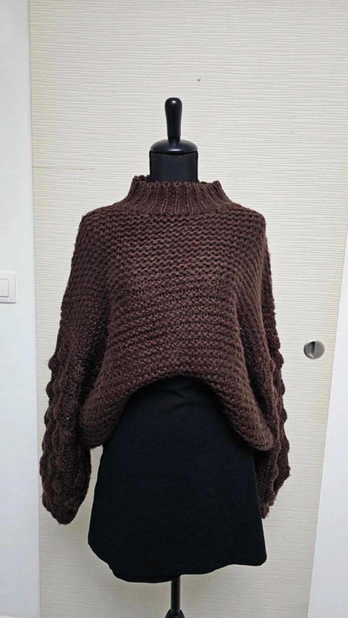 Pull maille chaude marron col montant mademoiselle chic - photo numéro 1