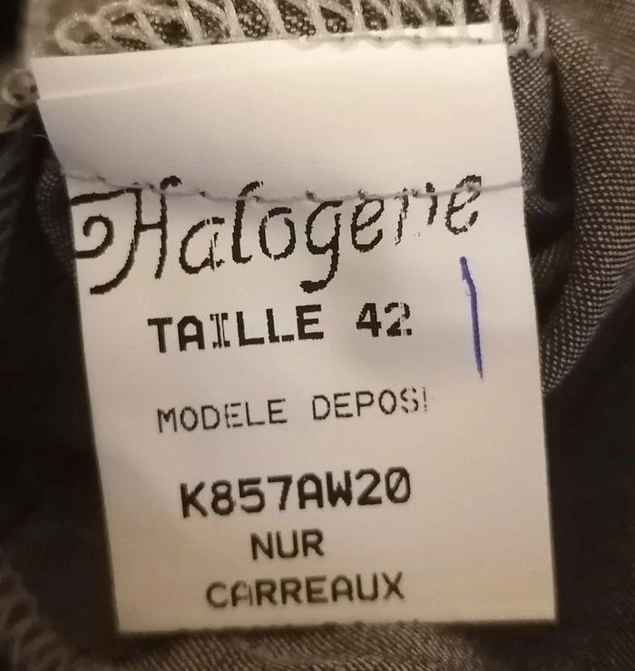 Veste légère / chemisier marron gris carreaux épaulettes taille 42 Halogène - photo numéro 13