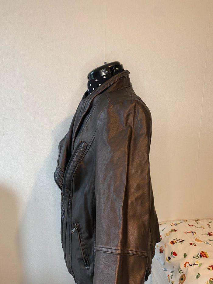 Veste similicuir bi matière marron brillant et noir M&S Mode taille 3XL / 46 - photo numéro 5