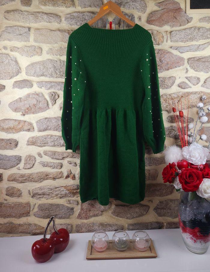 Robe pull en tricot col carré perlées vert Femme taille 52 marque Asos 🍬 - photo numéro 3