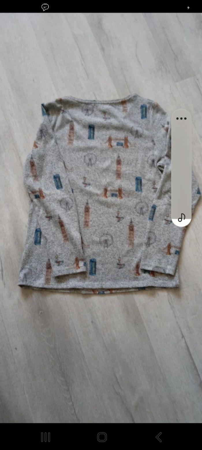 Pull fin col rond longues manches gris chiné avec dessins dessus taille s - photo numéro 3