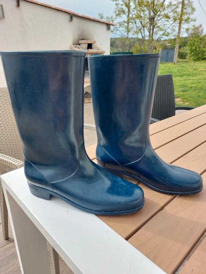 Botte de pluie caoutchouc  bleu vintage - photo numéro 2