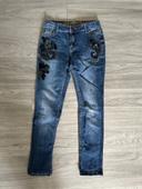 Jean denim skinny slim Desigual empiècements noir et clous dorés T28 38 M