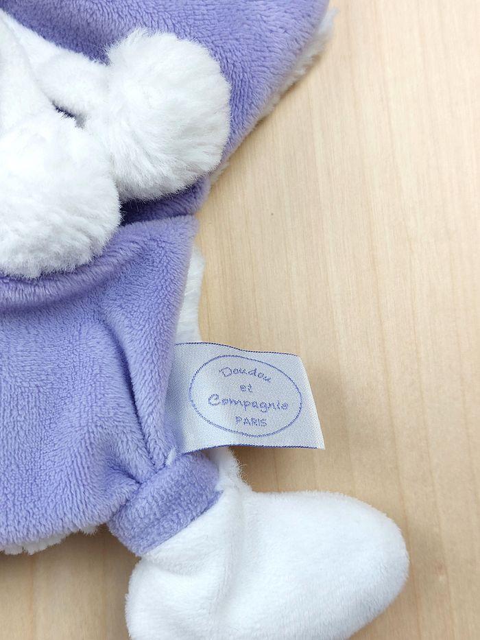 DOUDOU ET COMPAGNIE lapin plat pompon mauve blanc violet DC2739 lavande - photo numéro 3