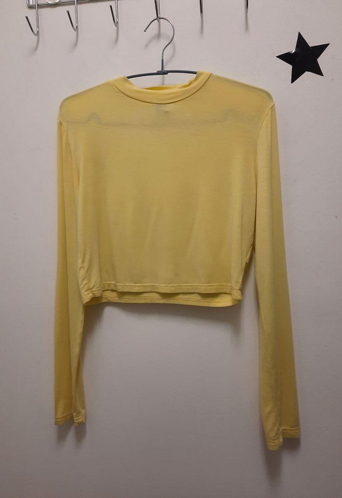 Crop top slim manches longues jaune pâle, T. L - photo numéro 1