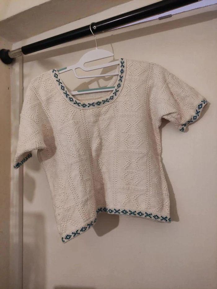 Top coton avec broderies Taille 40 blanc cassé bleu - photo numéro 1