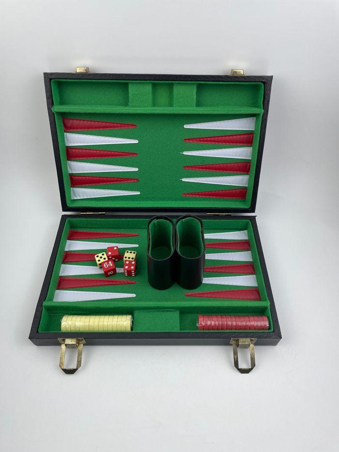 Coffret de Backgammon Vintage en Similicuir Noir avec Accessoires Complètes - 36cm - photo numéro 2