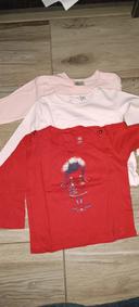 3 t shirts manches longues rouge et roses pales