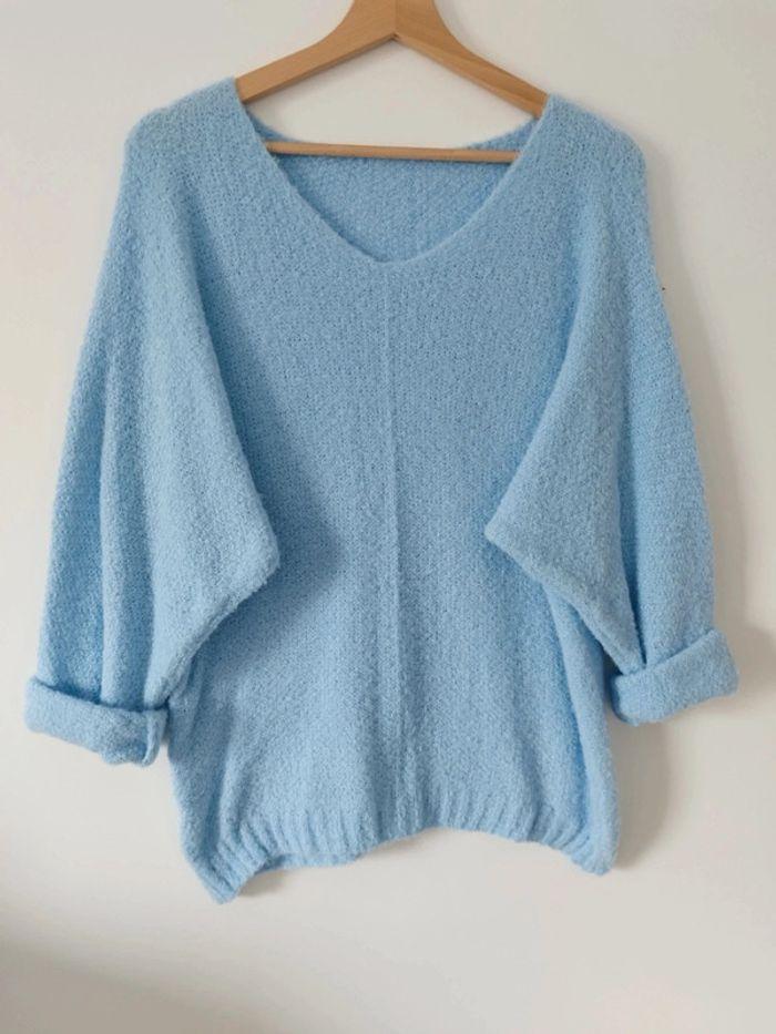 Pull fluide avec laine et mohair bleu ciel - photo numéro 4