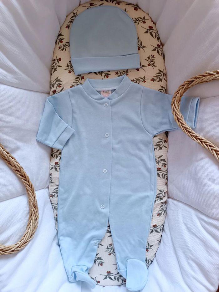 Ensemble complet bleu ciel pyjama 5 pièces 100% coton 0/3 mois à personnaliser - photo numéro 3