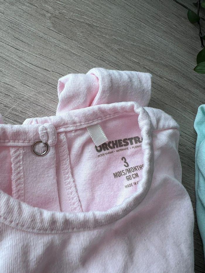 Lot de 2 pyjamas / grenouillères manches longues rose et verte taille 3 mois - photo numéro 2