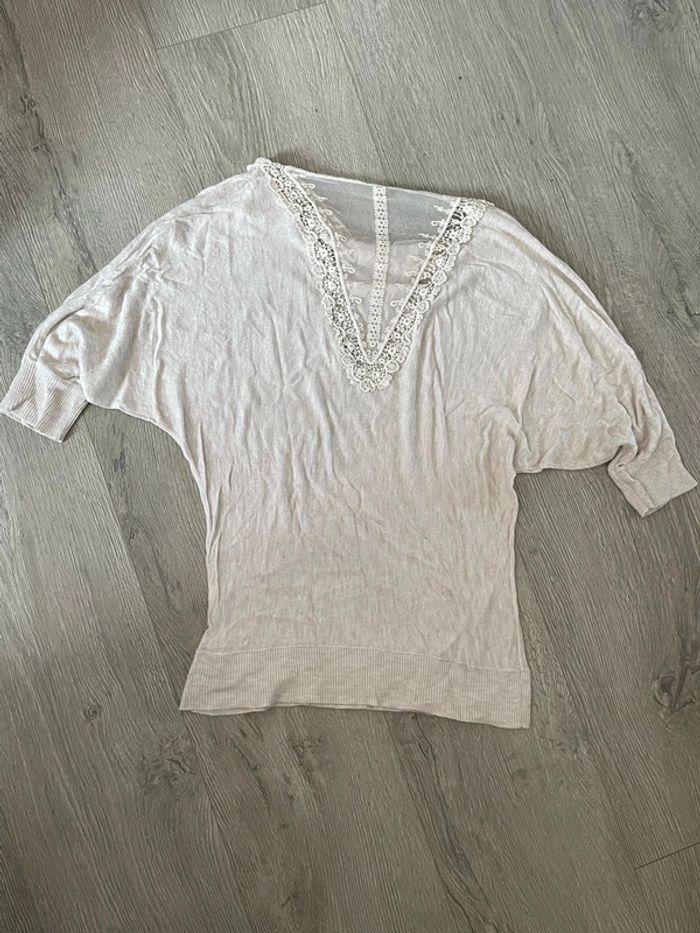 T-shirt beige clair à manches courtes dos en dentelle camaïeu taille S - photo numéro 4