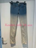 Jean taille haute coupe skinny bleu et blanc extensible kookai taille 14 ans