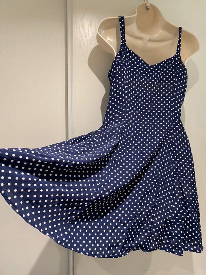 robe à pois bleue et blanche avec bretelles cintrée vintage - photo numéro 13