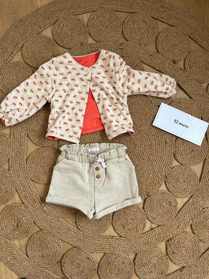 Short & gilet beige doré - 12 mois - photo numéro 1