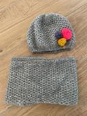 Bonnet et snood fille TAO gris et sequins 4-6 ans