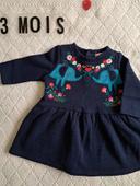 Robe manches longues marine thème éléphants DPAM fille 3 mois