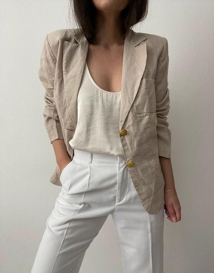 Blazer rétro beige 100% lin - photo numéro 3