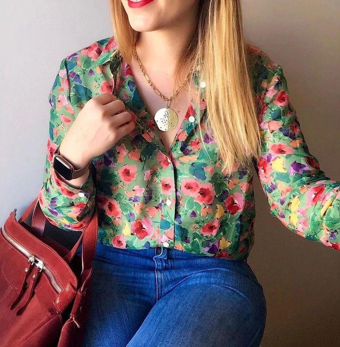 Chemise taille 36 légère verte à imprimé floral - photo numéro 2