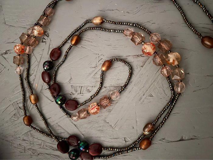 Collier sautoir perles tons marron/orange - photo numéro 3