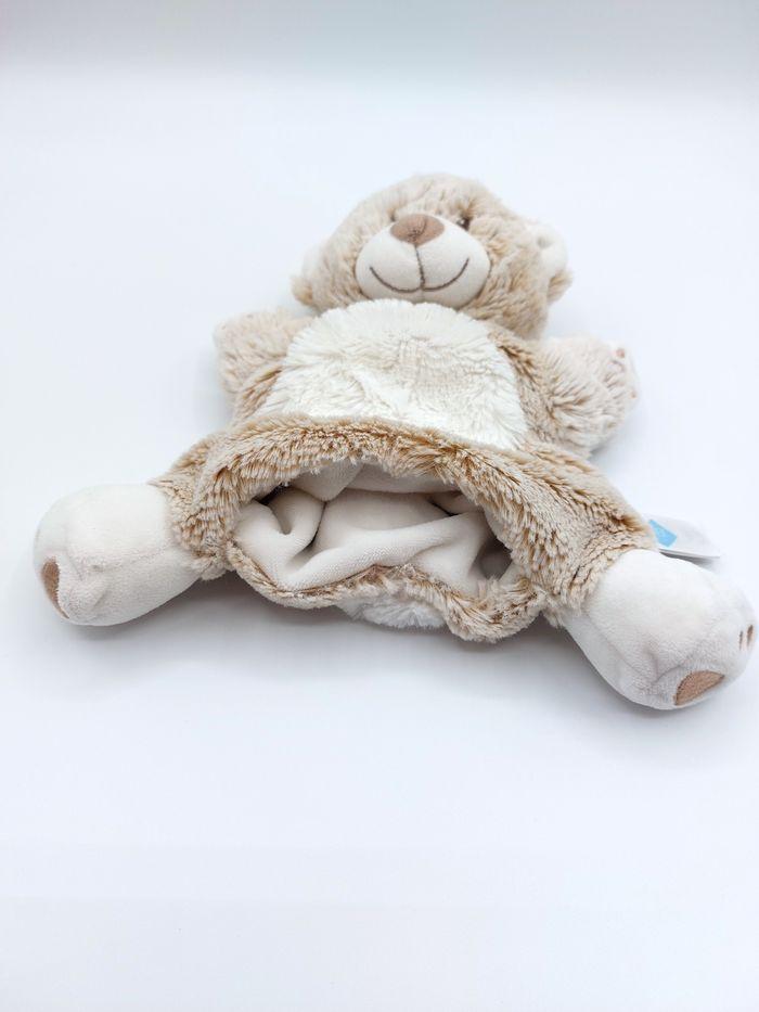 Doudou ours marionnette fourrure blanc beige chiné TEX BABY marron - photo numéro 2