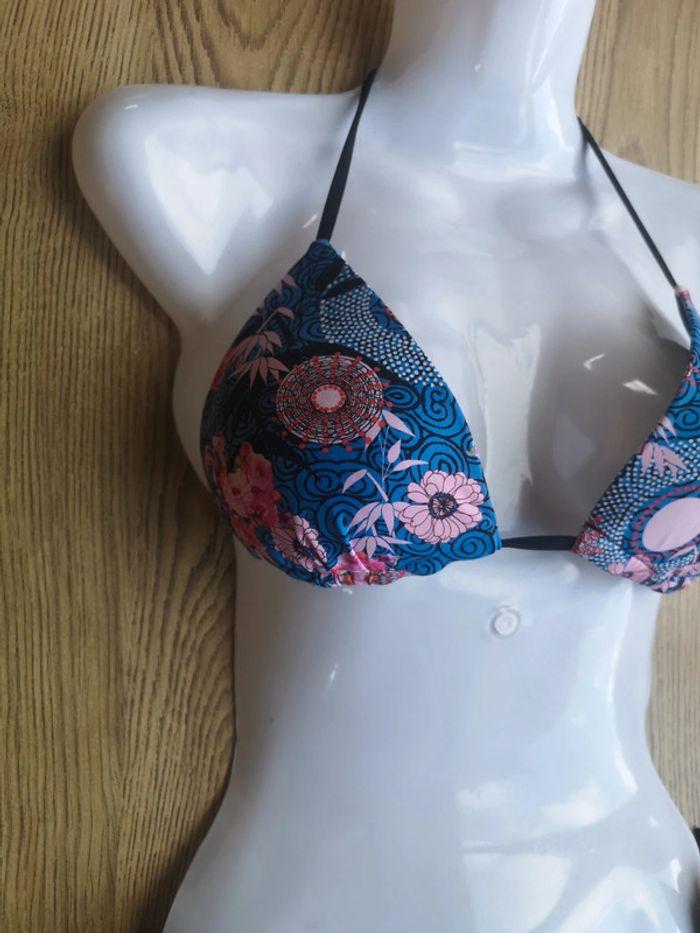 Maillot 2 pièces bleu et rose fleuri - photo numéro 3