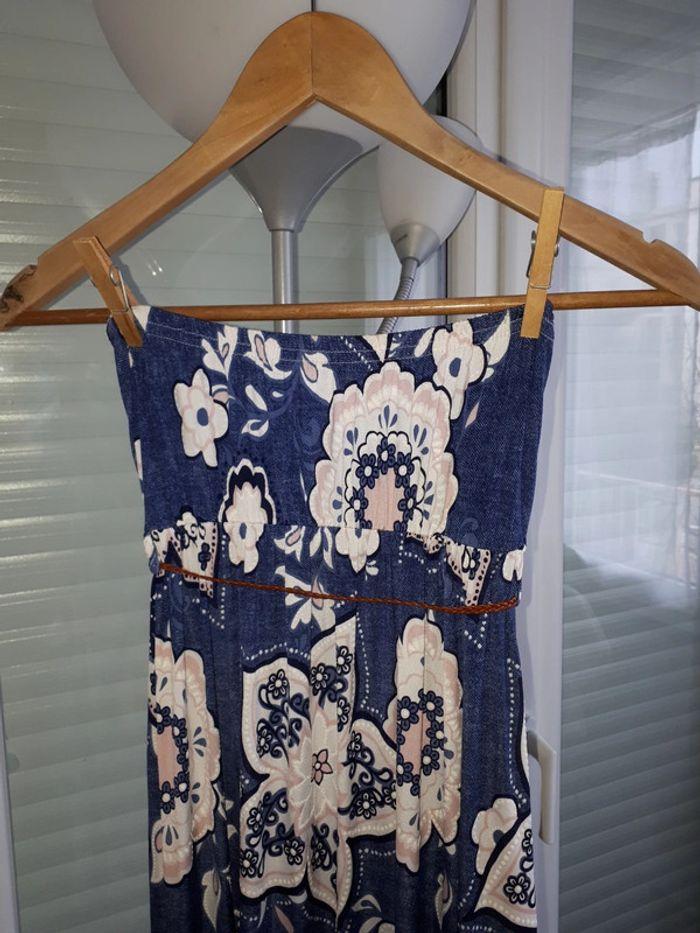 Robe longue sans bretelles bleu et fleurs rose 38/40 - photo numéro 7