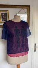 Joli tee shirt Jean Paul Gaultier transparent avec doublure violet et rose taille M 38